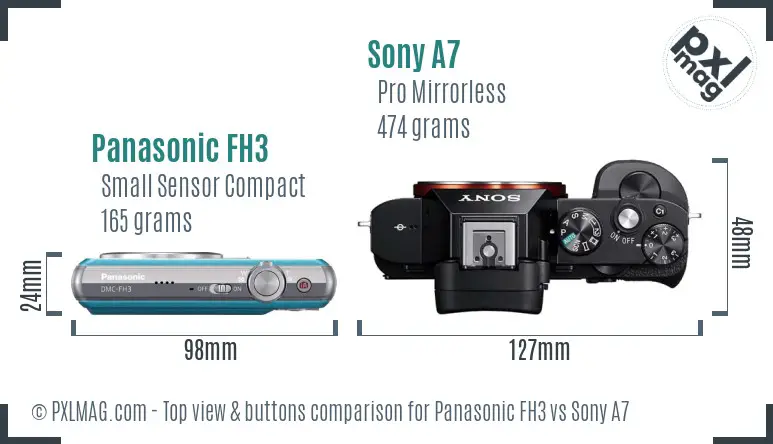 Panasonic FH3 vs Sony A7 top view buttons comparison