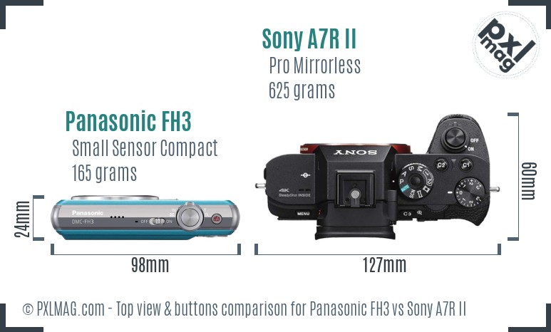 Panasonic FH3 vs Sony A7R II top view buttons comparison