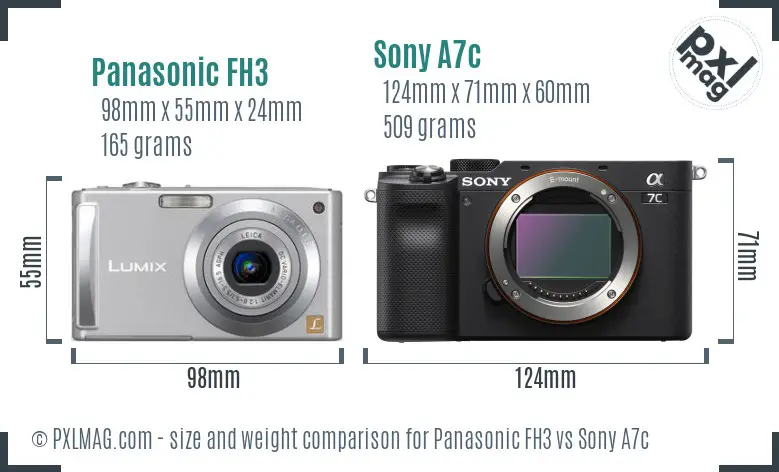 Panasonic FH3 vs Sony A7c size comparison
