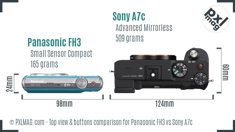 Panasonic FH3 vs Sony A7c top view buttons comparison