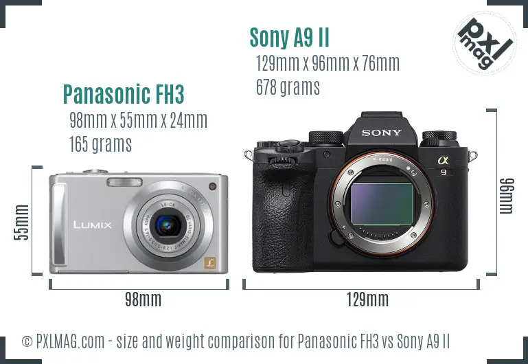 Panasonic FH3 vs Sony A9 II size comparison
