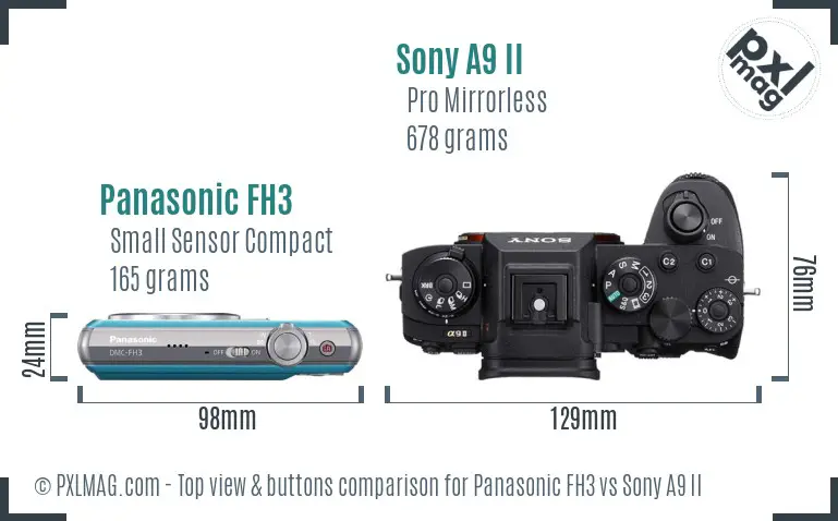 Panasonic FH3 vs Sony A9 II top view buttons comparison