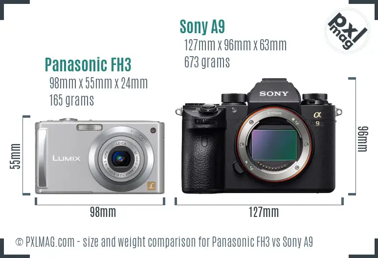 Panasonic FH3 vs Sony A9 size comparison