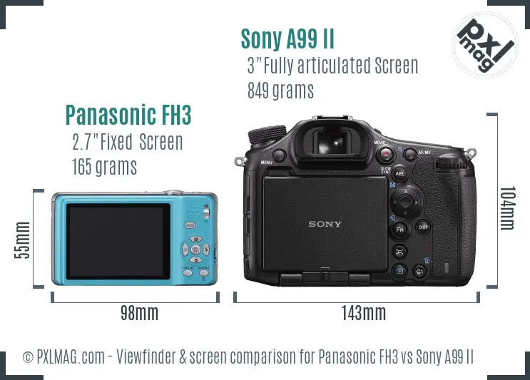 Panasonic FH3 vs Sony A99 II Screen and Viewfinder comparison