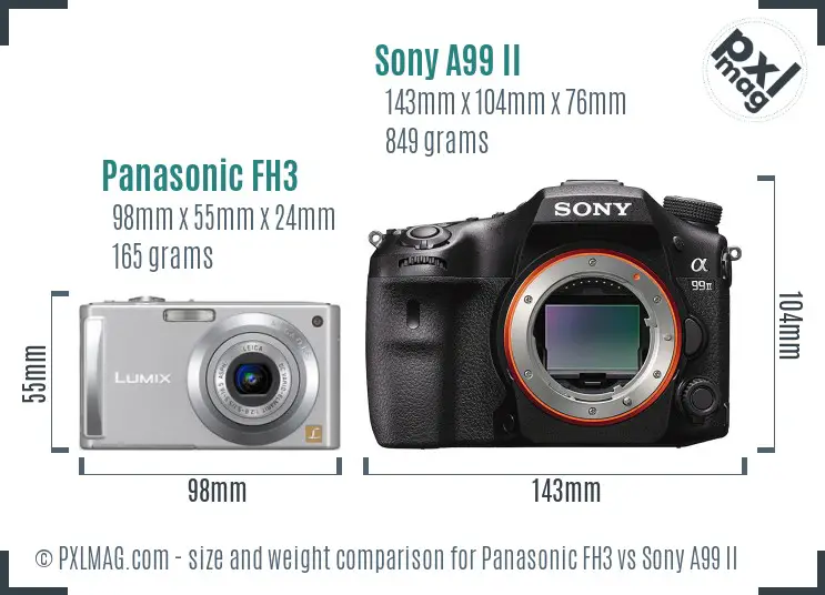 Panasonic FH3 vs Sony A99 II size comparison