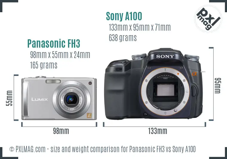 Panasonic FH3 vs Sony A100 size comparison