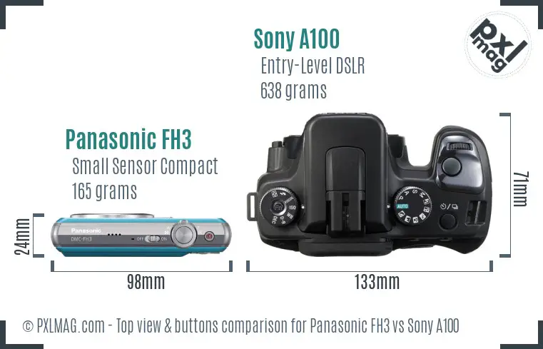 Panasonic FH3 vs Sony A100 top view buttons comparison