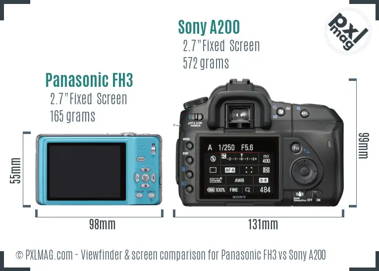 Panasonic FH3 vs Sony A200 Screen and Viewfinder comparison