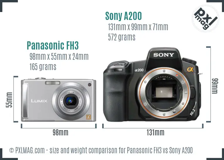 Panasonic FH3 vs Sony A200 size comparison