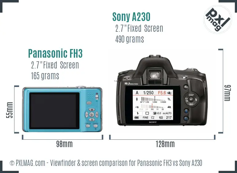 Panasonic FH3 vs Sony A230 Screen and Viewfinder comparison
