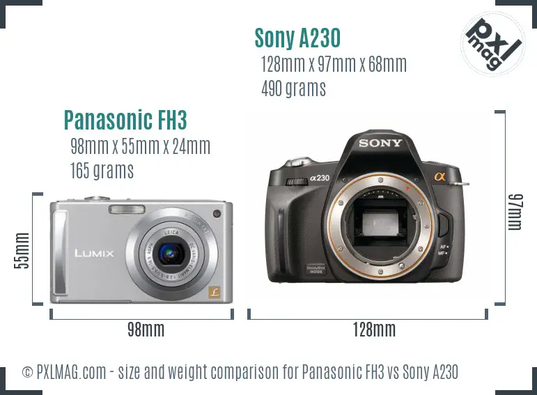 Panasonic FH3 vs Sony A230 size comparison