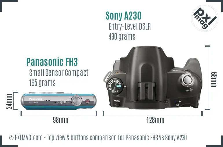 Panasonic FH3 vs Sony A230 top view buttons comparison