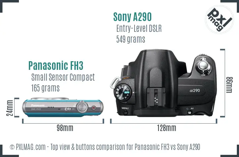 Panasonic FH3 vs Sony A290 top view buttons comparison