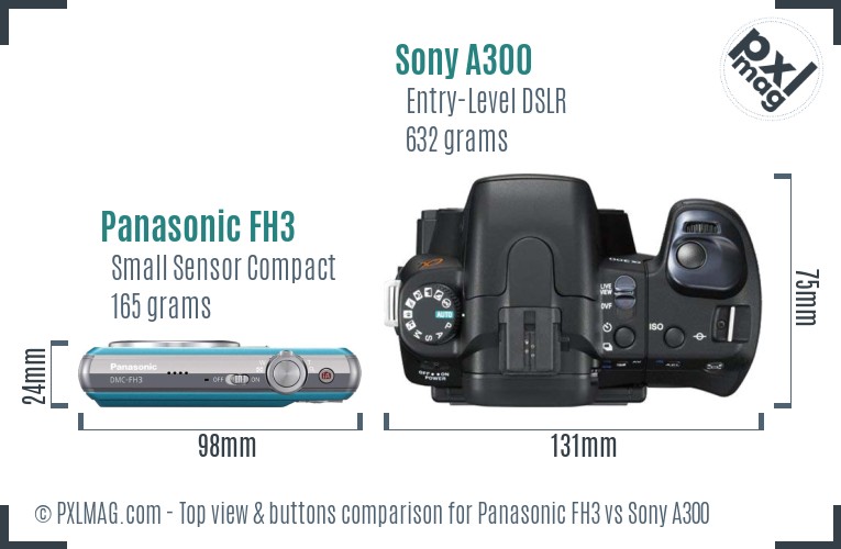 Panasonic FH3 vs Sony A300 top view buttons comparison