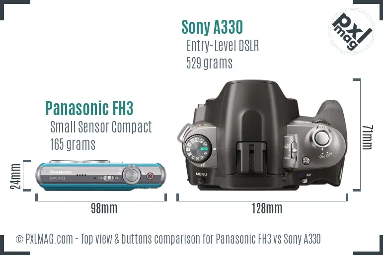 Panasonic FH3 vs Sony A330 top view buttons comparison