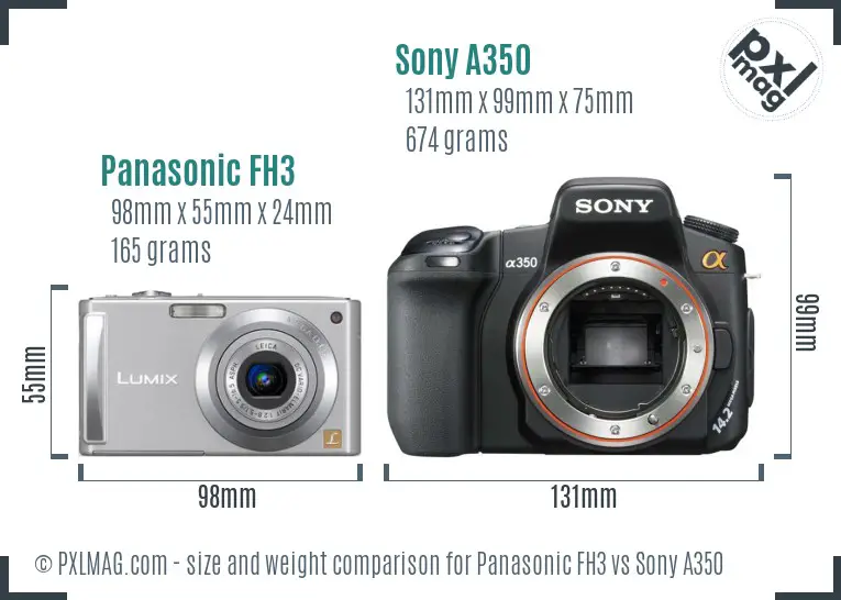 Panasonic FH3 vs Sony A350 size comparison
