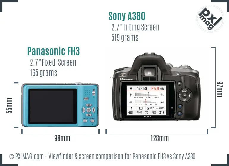 Panasonic FH3 vs Sony A380 Screen and Viewfinder comparison