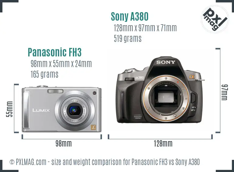 Panasonic FH3 vs Sony A380 size comparison