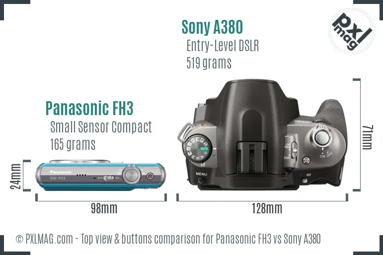 Panasonic FH3 vs Sony A380 top view buttons comparison