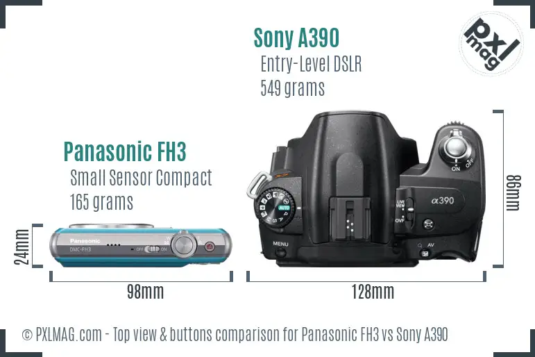 Panasonic FH3 vs Sony A390 top view buttons comparison