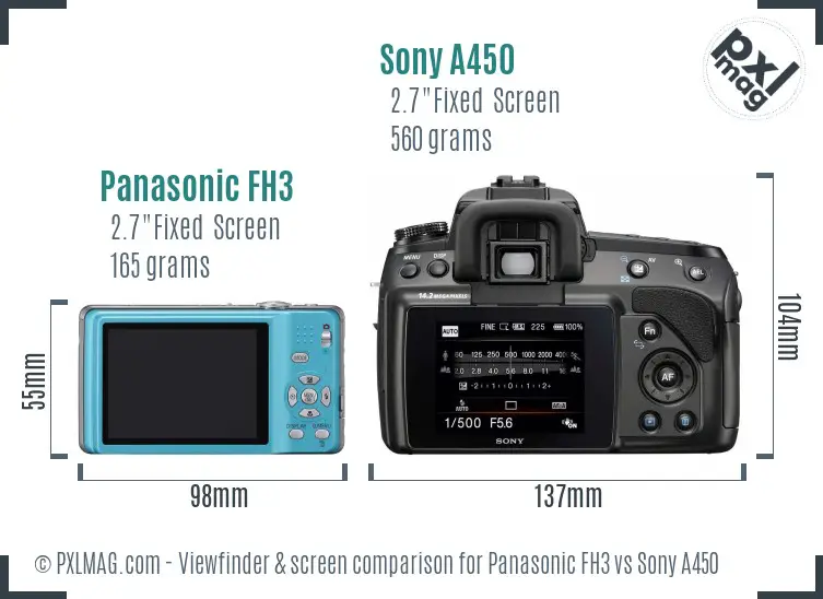 Panasonic FH3 vs Sony A450 Screen and Viewfinder comparison