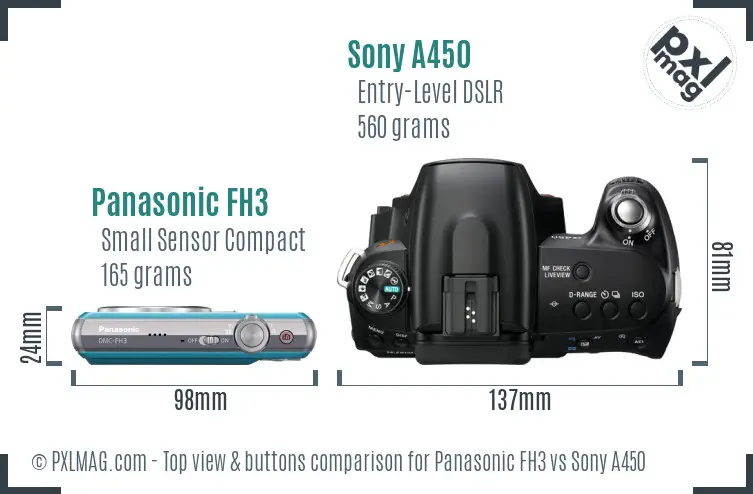 Panasonic FH3 vs Sony A450 top view buttons comparison