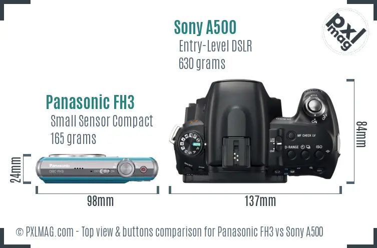 Panasonic FH3 vs Sony A500 top view buttons comparison