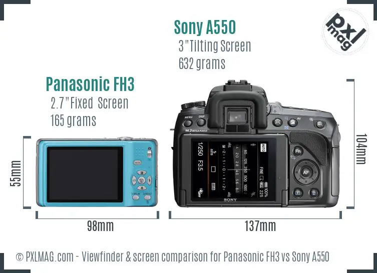 Panasonic FH3 vs Sony A550 Screen and Viewfinder comparison
