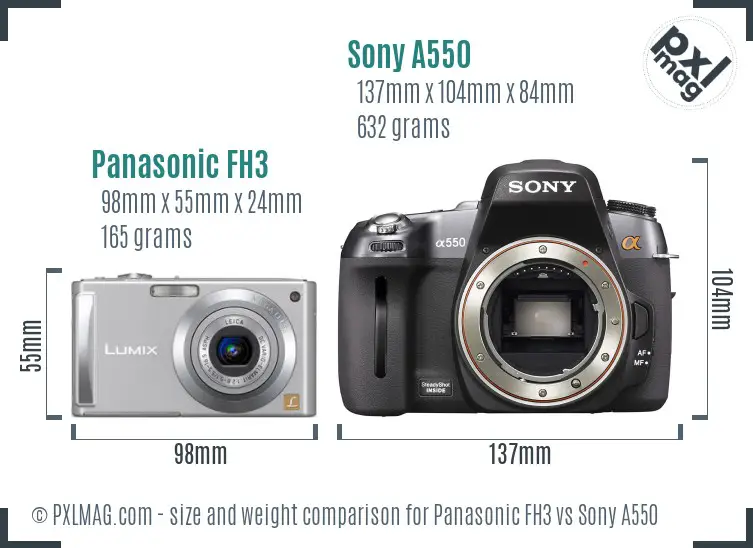 Panasonic FH3 vs Sony A550 size comparison