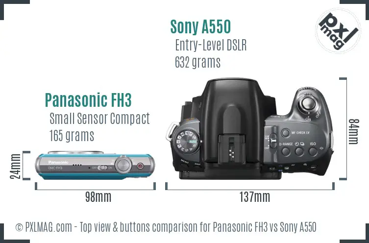 Panasonic FH3 vs Sony A550 top view buttons comparison