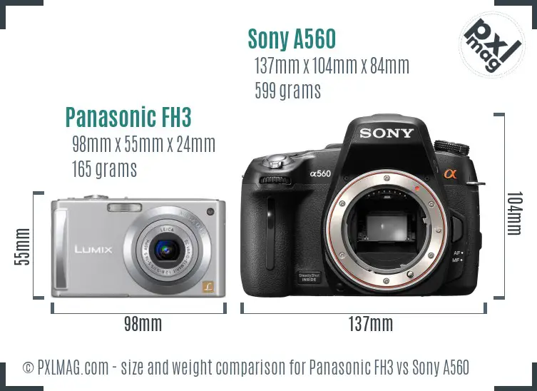 Panasonic FH3 vs Sony A560 size comparison