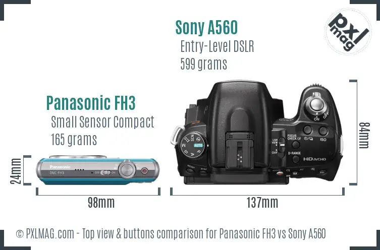 Panasonic FH3 vs Sony A560 top view buttons comparison