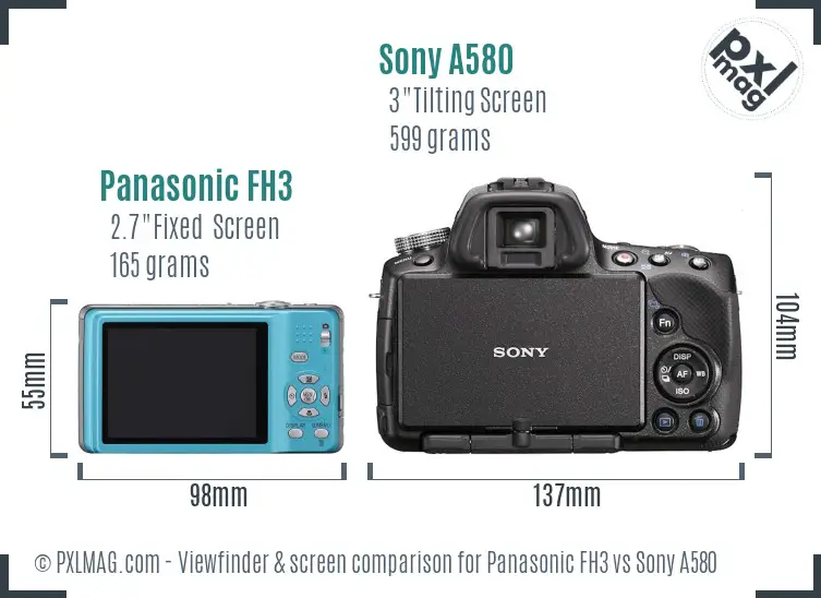 Panasonic FH3 vs Sony A580 Screen and Viewfinder comparison