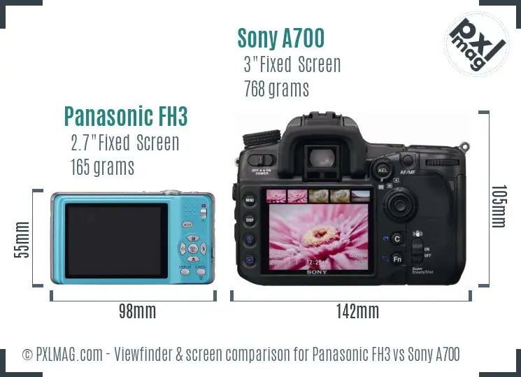 Panasonic FH3 vs Sony A700 Screen and Viewfinder comparison