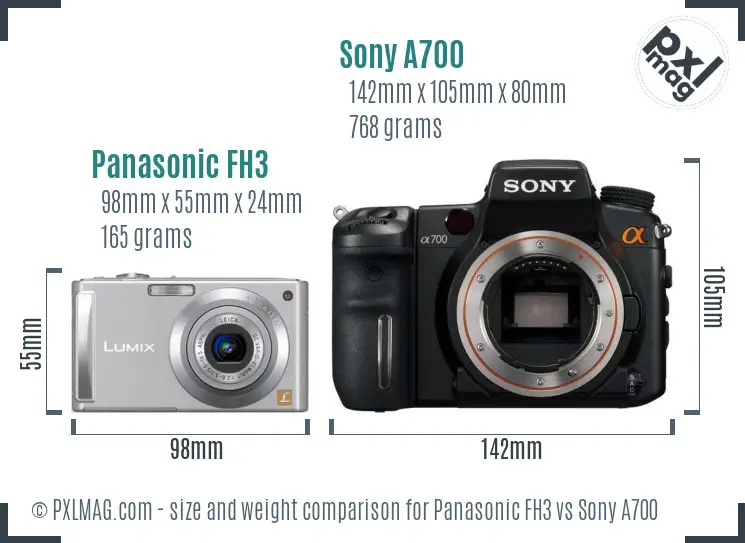 Panasonic FH3 vs Sony A700 size comparison