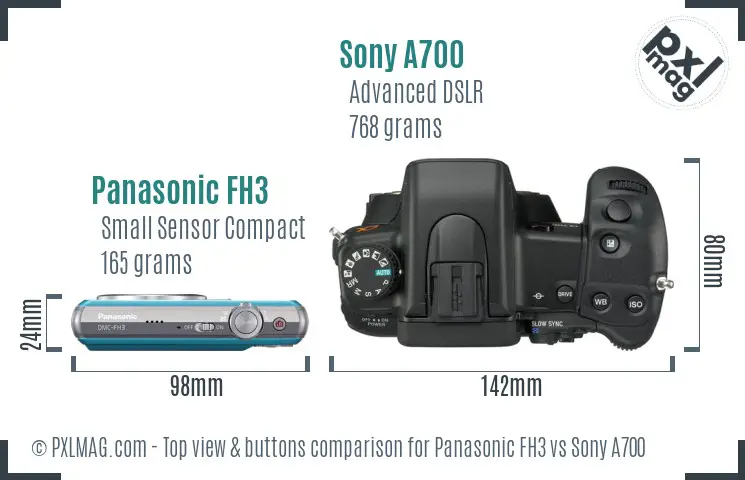 Panasonic FH3 vs Sony A700 top view buttons comparison