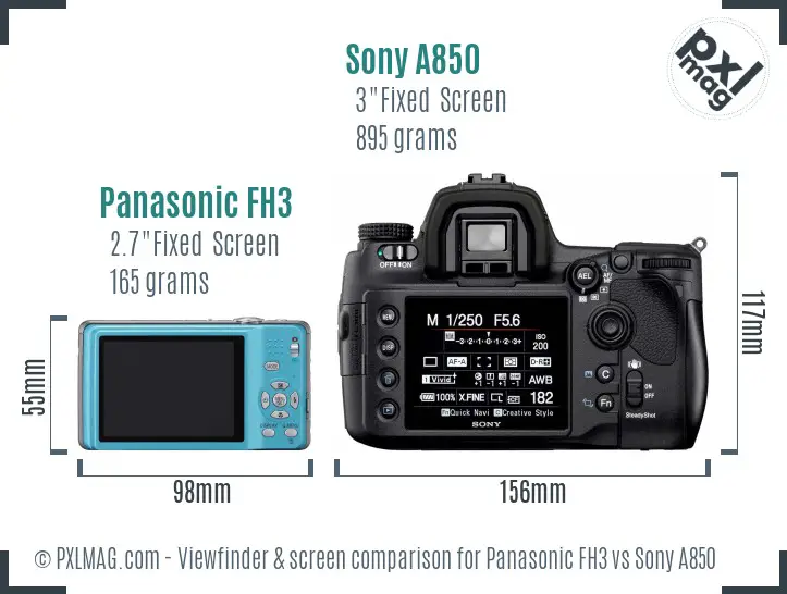 Panasonic FH3 vs Sony A850 Screen and Viewfinder comparison