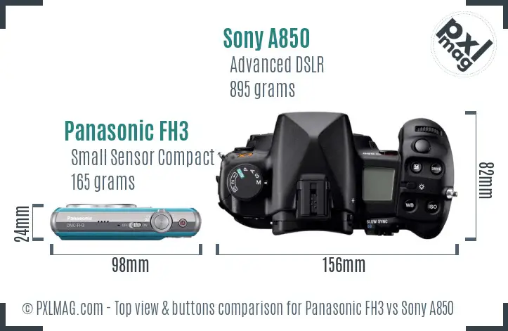 Panasonic FH3 vs Sony A850 top view buttons comparison