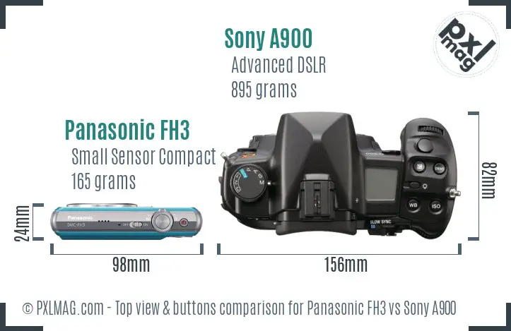 Panasonic FH3 vs Sony A900 top view buttons comparison