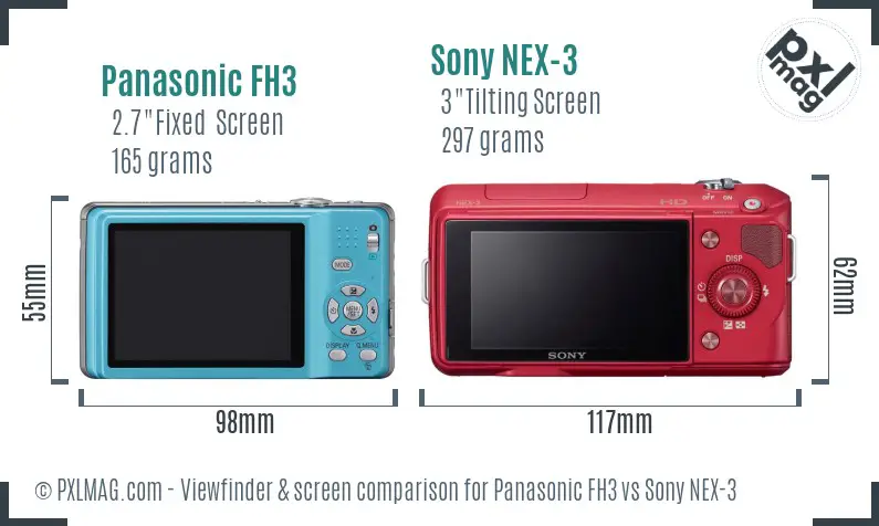 Panasonic FH3 vs Sony NEX-3 Screen and Viewfinder comparison