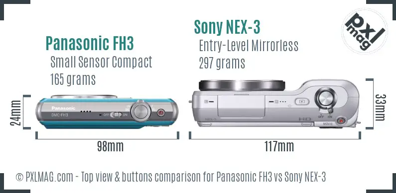 Panasonic FH3 vs Sony NEX-3 top view buttons comparison