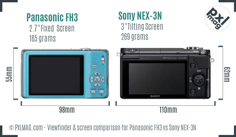 Panasonic FH3 vs Sony NEX-3N Screen and Viewfinder comparison
