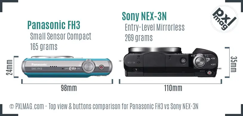 Panasonic FH3 vs Sony NEX-3N top view buttons comparison