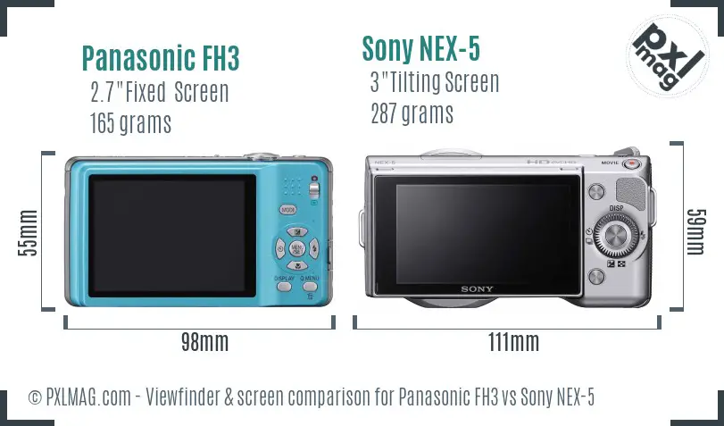 Panasonic FH3 vs Sony NEX-5 Screen and Viewfinder comparison
