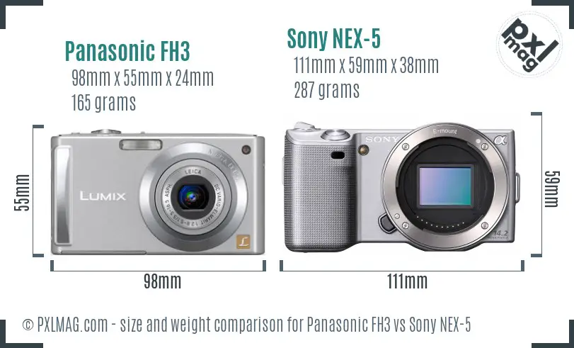 Panasonic FH3 vs Sony NEX-5 size comparison