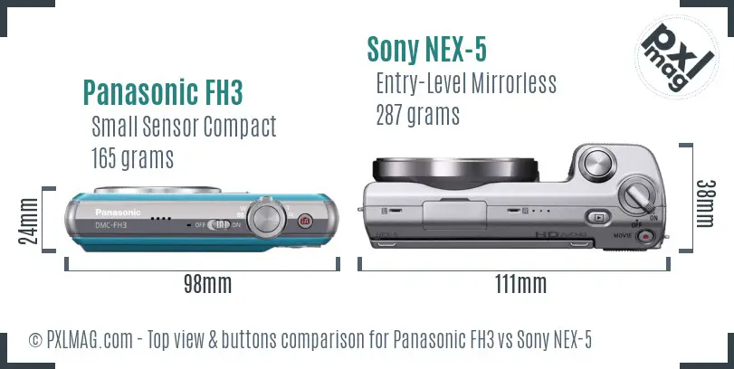 Panasonic FH3 vs Sony NEX-5 top view buttons comparison