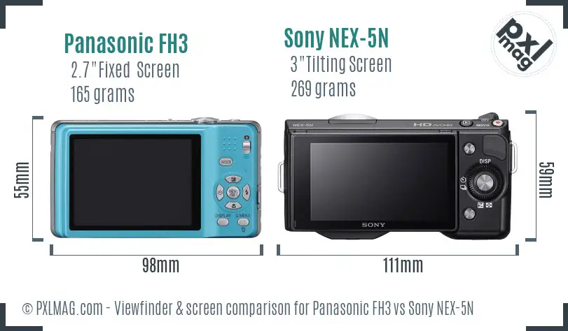Panasonic FH3 vs Sony NEX-5N Screen and Viewfinder comparison