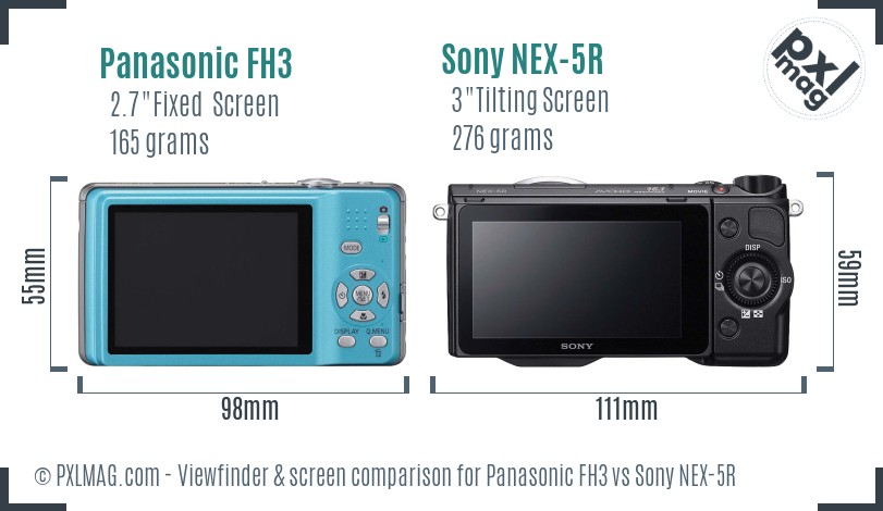 Panasonic FH3 vs Sony NEX-5R Screen and Viewfinder comparison