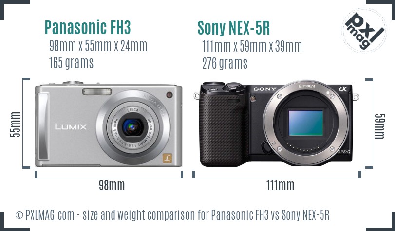 Panasonic FH3 vs Sony NEX-5R size comparison