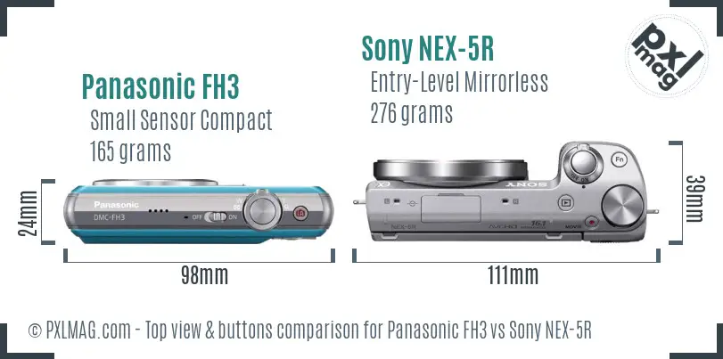Panasonic FH3 vs Sony NEX-5R top view buttons comparison